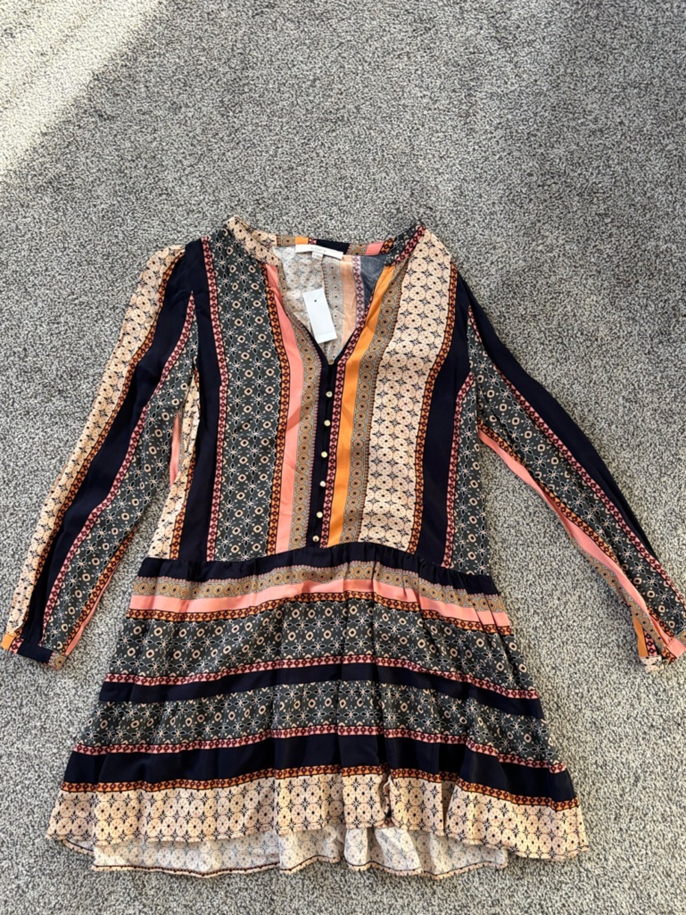 LOFT Navy, Peach and Cream Striped Floral Mix Dress